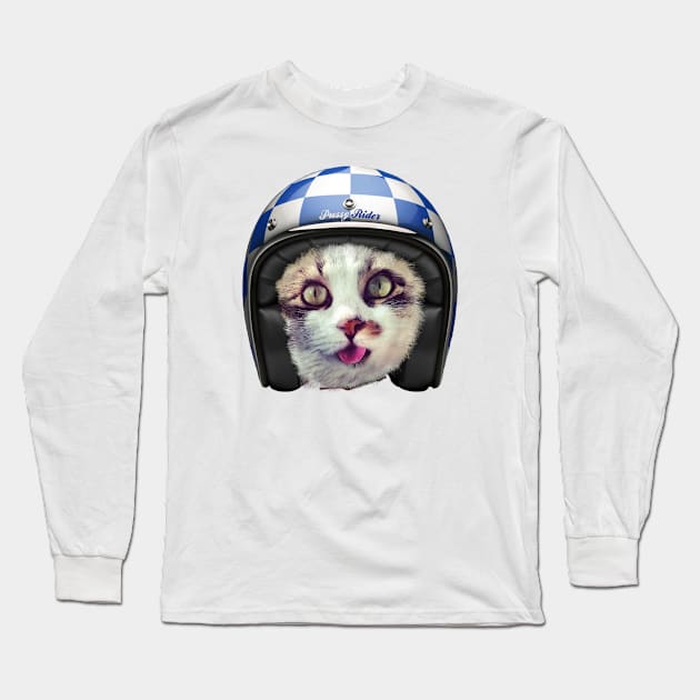 Biker Cat Long Sleeve T-Shirt by wamtees